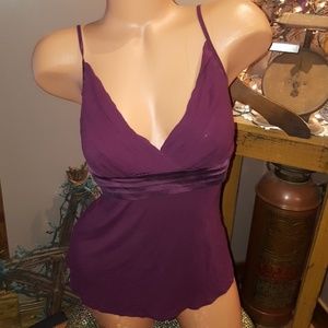 Bebe silk trim tank top L purple